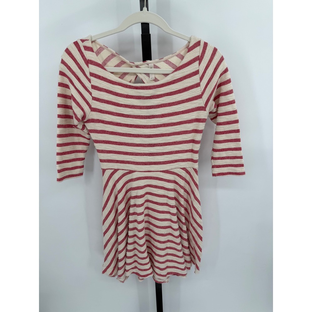 Free People Size Small Red  Cream Striped Open Back Twist Fit Flare‎ Dress